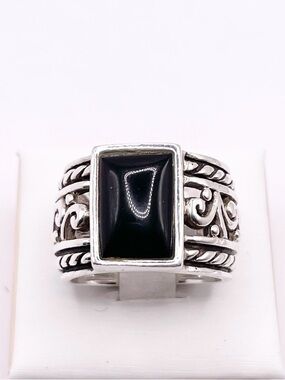 Size 8 Retired Silpada 925 Sterling Silver Black Onyx Scroll Band Ring